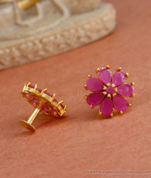 Gold Detailing Ruby Stone Earring Floral Design ER4297 Gold Detailing Ruby Stone Earring Floral Design ER4297