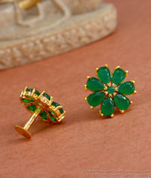 7 Petal Flower Gold Studs Emerald Earring ER4298 7 Petal Flower Gold Studs Emerald Earring ER4298
