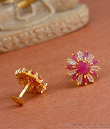 Gold Flower Studs with Ruby and White Stone Petal Design ER4299 Gold Flower Studs with Ruby and White Stone Petal Design ER4299