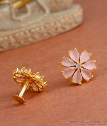 Glittering Pink Stone Gold Stud Earring Party Wear ER4300