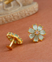 Green Opal Flower Design Gold Stud Earring Designs ER4301 Green Opal Flower Design Gold Stud Earring Designs ER4301