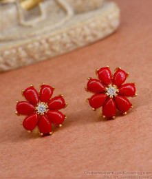 Red Coral Earring Flower Design Ear Studs For Women ER4303