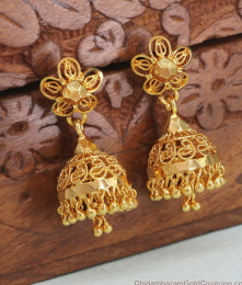 Latest Stripe Design Gold Jhumka 1 Gram Gold Earring ER4305 Latest Stripe Design Gold Jhumka 1 Gram Gold Earring ER4305