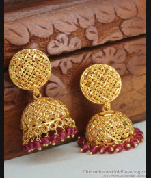 Real Gold Design Big Jhumka Earring With Red Crystals ER4310