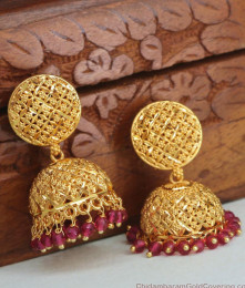 Real Gold Design Big Jhumka Earring With Red Crystals ER4310 Real Gold Design Big Jhumka Earring With Red Crystals ER4310