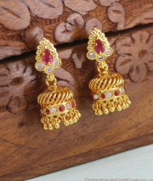 Elegant Gold Jhumka Earring With Ruby Stones ER4318 Elegant Gold Jhumka Earring With Ruby Stones ER4318