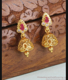 Elegant Ruby White Stone Small Gold Jhumki Earring ER4322
