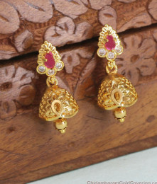 Elegant Ruby White Stone Small Gold Jhumki Earring ER4322 Elegant Ruby White Stone Small Gold Jhumki Earring ER4322