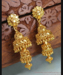 Long 3 layer Jhumki Gold Plated Bridal Earring For Women ER4332