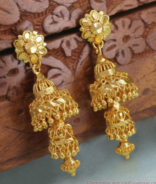 Long 3 layer Jhumki Gold Plated Bridal Earring For Women ER4332 Long 3 layer Jhumki Gold Plated Bridal Earring For Women ER4332