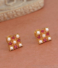 Ruby Ad Stone Gold Stud Earring Pearl Jewelry ER4365