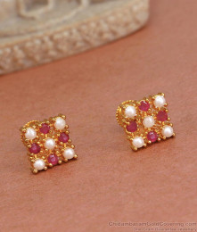 Ruby Ad Stone Gold Stud Earring Pearl Jewelry ER4365