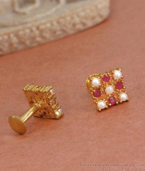 Ruby Ad Stone Gold Stud Earring Pearl Jewelry ER4365