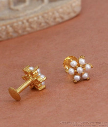 Latest Floral Design Gold Plated Earring Pearl Studs ER4367 Latest Floral Design Gold Plated Earring Pearl Studs ER4367