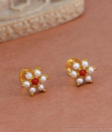 Red Coral Stone Gold Imitation Stud Earring Shop Online ER4368 Red Coral Stone Gold Imitation Stud Earring Shop Online ER4368