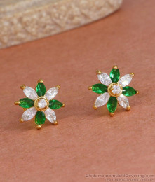 Floral Gold Stud Earring With Green And White Stone ER4369 Floral Gold Stud Earring With Green And White Stone ER4369