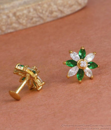 Floral Gold Stud Earring With Green And White Stone ER4369 Floral Gold Stud Earring With Green And White Stone ER4369