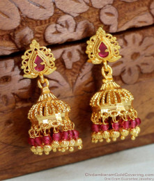 Buy Beautiful Gold Jhumka With Red Crystals ER4373