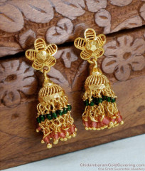 Net Pattern Bollywood Earring Ruby Green Crystal Jhumkas ER4378