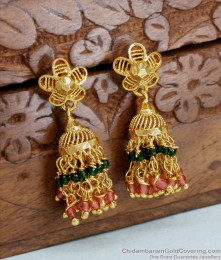 Net Pattern Bollywood Earring Ruby Green Crystal Jhumkas ER4378