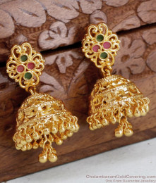 One Gram Gold Jhumki Bridal Earring With Stone ER4384 One Gram Gold Jhumki Bridal Earring With Stone ER4384