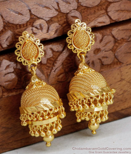 Earring Jhumka Design Elegant Gold-Plated Jhumka Earrings With Red
