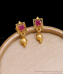 Ruby Stone Small Gold Studs With Beads ER4402 Ruby Stone Small Gold Studs With Beads ER4402