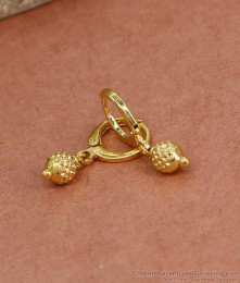 Pure Gold Tone Hoop Earring Hanging Bead Design ER4432