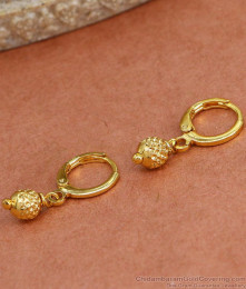Pure Gold Tone Hoop Earring Hanging Bead Design ER4432