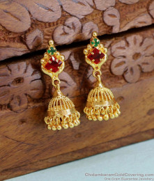 Regular Use Ruby Green Stone Jhumki 1 Gram Gold Jewellery ER4479 Regular Use Ruby Green Stone Jhumki 1 Gram Gold Jewellery ER4479