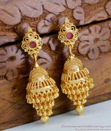 Unique Gold Plated Adukku Jhumki Ruby Stone Earring For Brides ER4483 Unique Gold Plated Adukku Jhumki Ruby Stone Earring For Brides ER4483