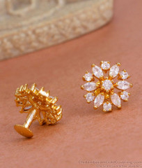 Micro Gold Plated White Stone Earring Flower Design ER4517 Micro Gold Plated White Stone Earring Flower Design ER4517