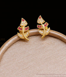 Unique Leaf Design Stone Studs Gold Designer Earring ER4524 Unique Leaf Design Stone Studs Gold Designer Earring ER4524