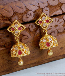 Small Kemp Stone Gold Jhumki Earring Shop Online ER4542 Small Kemp Stone Gold Jhumki Earring Shop Online ER4542