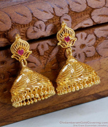 Real Gold Plated Jhumkas Bridal Earring With Ruby Stone ER4543 Real Gold Plated Jhumkas Bridal Earring With Ruby Stone ER4543