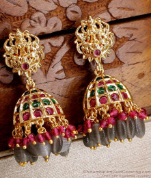 Trendy Gold Jhumki Lakshmi Design Hanging Grape Stone ER4560 Trendy Gold Jhumki Lakshmi Design Hanging Grape Stone ER4560