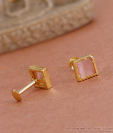 Simple Gold Design Pink Stone Earring For Daily Use ER4563 Simple Gold Design Pink Stone Earring For Daily Use ER4563