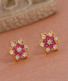 Ad Stone Gold Stud Earring Medium Size Floral Design ER4568 Ad Stone Gold Stud Earring Medium Size Floral Design ER4568
