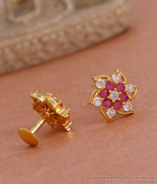 Ad Stone Gold Stud Earring Medium Size Floral Design ER4568 Ad Stone Gold Stud Earring Medium Size Floral Design ER4568