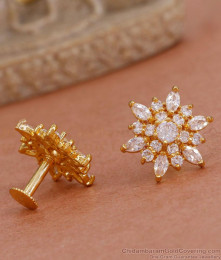 Trendy Full White Stone Big Stud Earring Flower Design ER4571 Trendy Full White Stone Big Stud Earring Flower Design ER4571