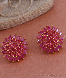 Beautiful Ruby Stone Gold Earring Big Floral Studs ER4585 Beautiful Ruby Stone Gold Earring Big Floral Studs ER4585
