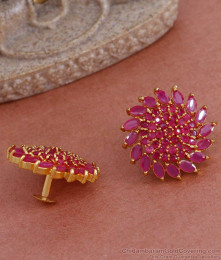 Beautiful Ruby Stone Gold Earring Big Floral Studs ER4585 Beautiful Ruby Stone Gold Earring Big Floral Studs ER4585