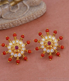 Traditional One Gram Gold Stud Coral Stone Earrings ER4588 Traditional One Gram Gold Stud Coral Stone Earrings ER4588