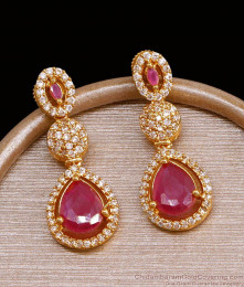 Grand Look Big Ruby Stone Danglers Gold Finish Earring ER4611 Grand Look Big Ruby Stone Danglers Gold Finish Earring ER4611
