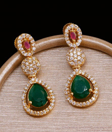 Premium Emerald Stone Diamond Earring 1 Gram Gold Dangler ER4612 Premium Emerald Stone Diamond Earring 1 Gram Gold Dangler ER4612