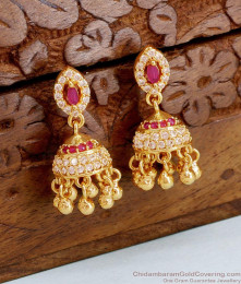 Ruby White Stone Gold Plated Jhumkas With Price Online ER4615 Ruby White Stone Gold Plated Jhumkas With Price Online ER4615