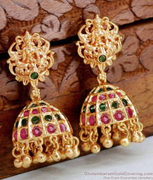 Premium Lakshmi Design Gold Jhumkas Kemp Stone Earrings ER4630 Premium Lakshmi Design Gold Jhumkas Kemp Stone Earrings ER4630