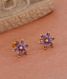 Attractive Small Amtheyst Stone Gold Stud Earring ER4633