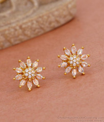 Beautiful Floral Diamond Earring Gold Finish Studs ER4642