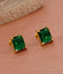 Emerald Square Stone 18K Gold Stud Earring Designs ER4650 Emerald Square Stone 18K Gold Stud Earring Designs ER4650